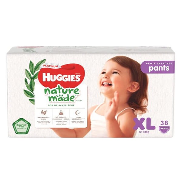 Bỉm tã quần Huggies Platinum Nature Made size XL 38 miếng (12-18kg)