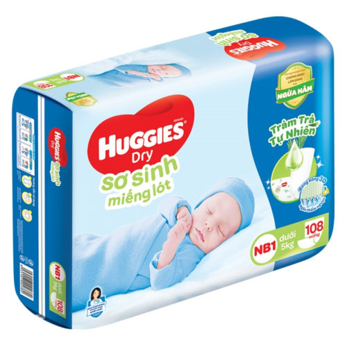 Miếng lót Huggies (Newborn 1, dưới 5kg, 108 miếng)