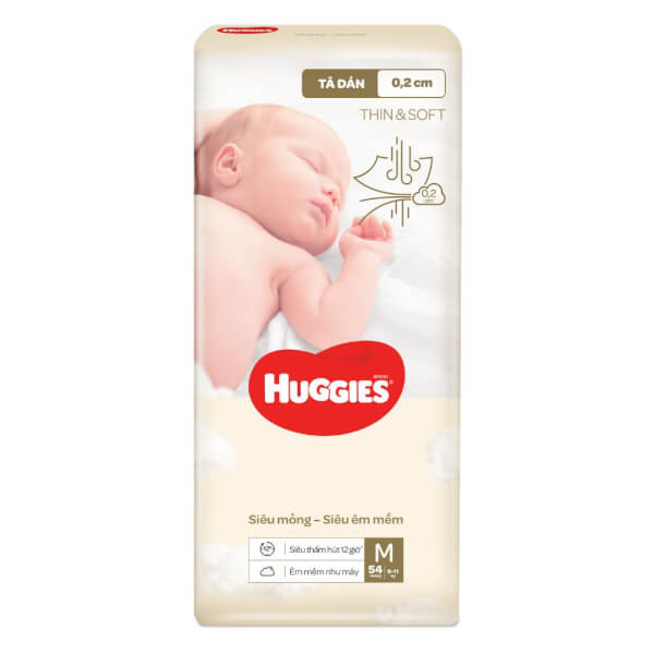 Tã dán Huggies Thin & Soft (M, 6-11kg, 54 miếng)