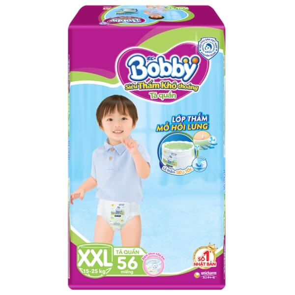 Bỉm tã quần Bobby size XXL 56 miếng (trên 16kg)