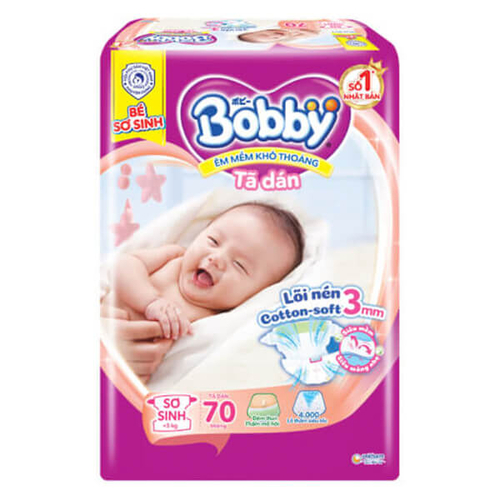 Tã dán Bobby siêu thấm - khô thoáng (Sơ sinh, dưới 5kg, 70 miếng)